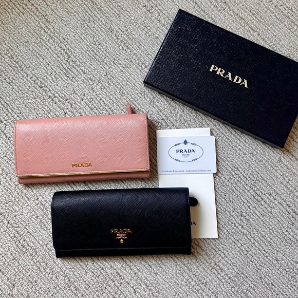 2 PRADA WALLETS!! 100% Authentic w/ Prada Gift Boxes Pink & Black RARE!! - Picture 1 of 14
